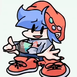 A GIF of Benjamin Fairest from Friday Night Funkin Soft doing the 'spooky dance,' which involves '[you] kinda crouch and then you do this,' (flailing your arms from side to side.)
